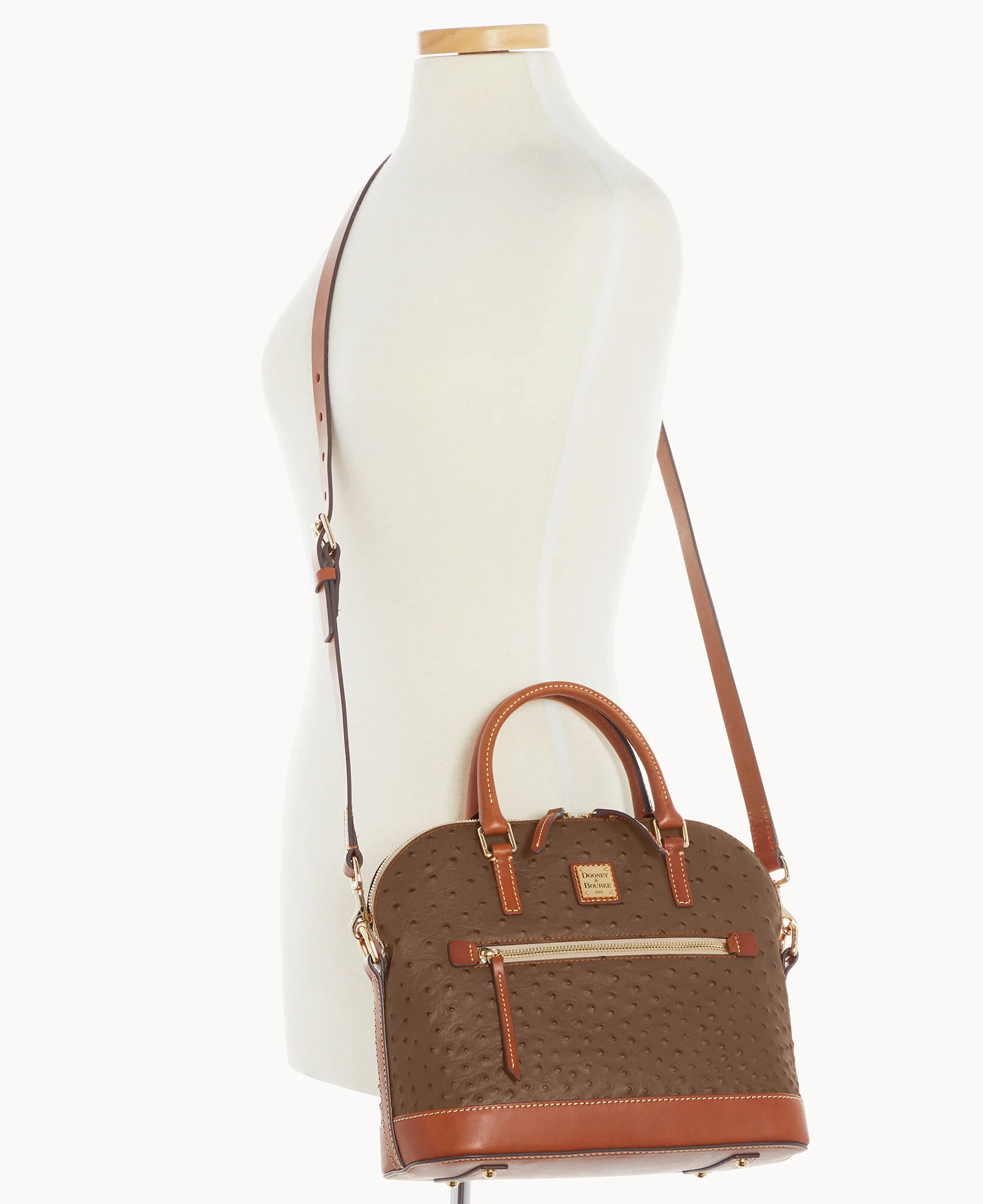 Ostrich Domed Zip Satchel - Image 4