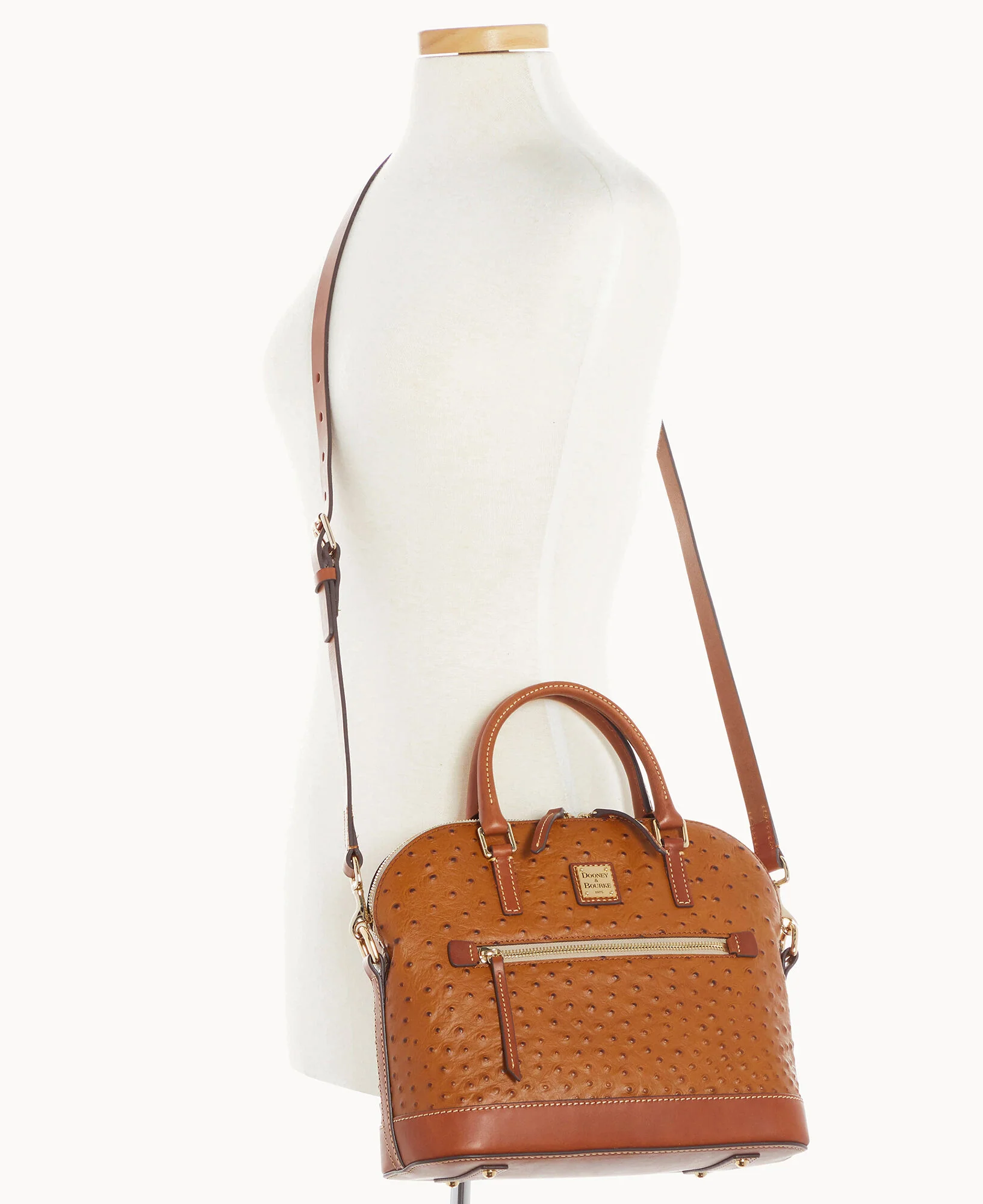 Ostrich Domed Zip Satchel - Image 8