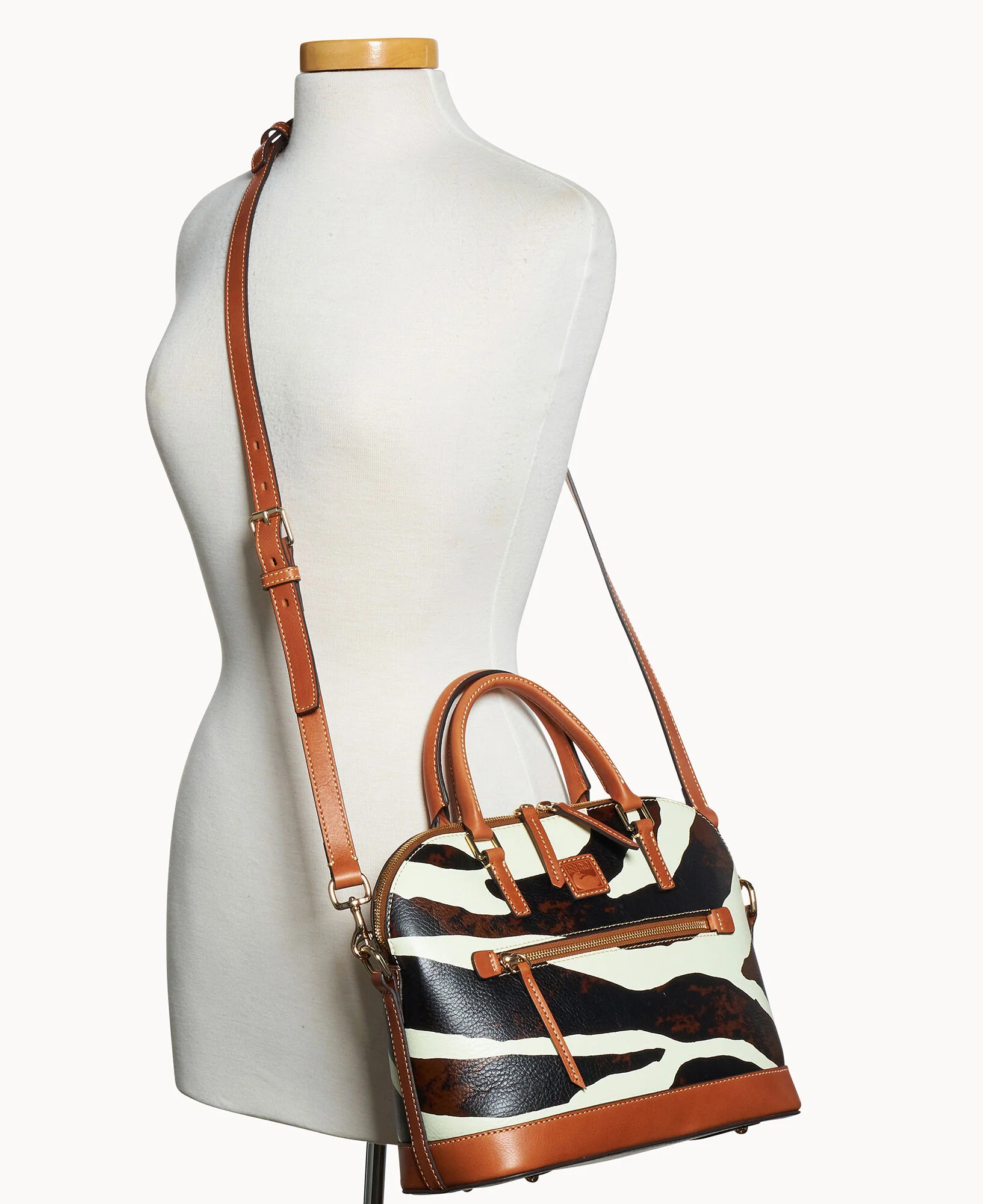 Zebra Leather Domed Zip Satchel - Image 4